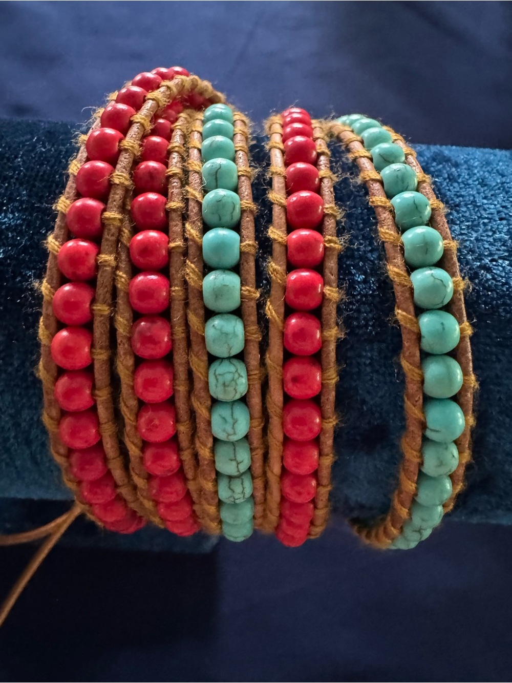 Red and Turquoise Beaded Wrap Bracelet - Women Jewelry